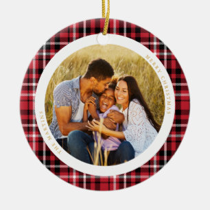 Décoration En Céramique Classic Holiday Red Plaid Photo