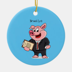 Décoration En Céramique Cochon amusant en costume d'affaires dessin animé