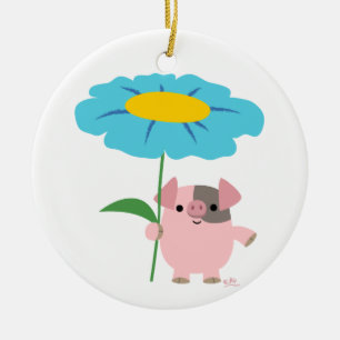 Décoration En Céramique Cochon De Carton Avec Cadeau (Bleu)