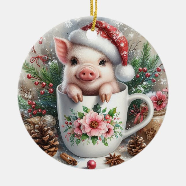 Décoration En Céramique Cochon de lait de Noël (Devant)