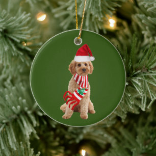 Décoration En Céramique Cockapo avec Scafe Casquette Noël