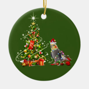 Décoration En Céramique Cockatiel Avec Casquette Scafe Christmas