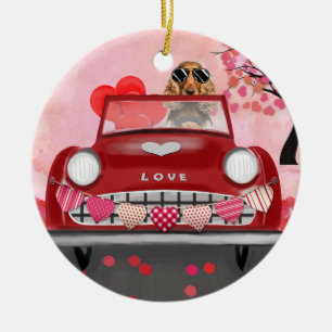 Décoration En Céramique Cocker Spaniel Conduisant une Voiture avec des Cœu