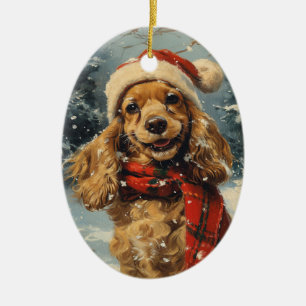 Décoration En Céramique Cocker Spaniel Vintage Noël