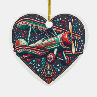 Décoration En Céramique Coeur avion Biplane Ornament