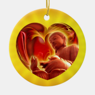 Décoration En Céramique Coeur BUDDHA   brillance jaune