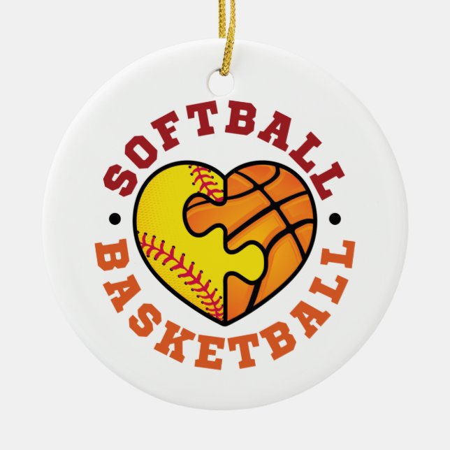 Décoration En Céramique Coeur de basketball de softball (Devant)