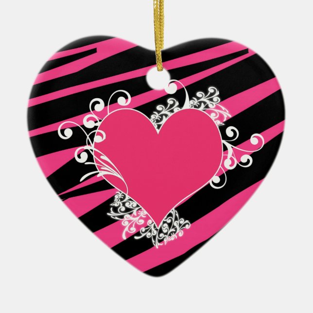 Décoration En Céramique Coeur de KRW et souvenir noir et rose de zèbre de (Devant)