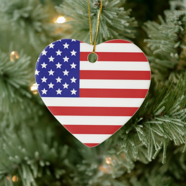 Décoration En Céramique Coeur du drapeau américain (Arbre)