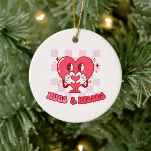 Décoration En Céramique Coeur rose accolades et baisers
