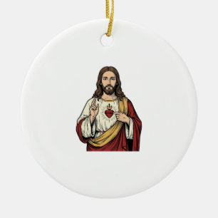 Décoration En Céramique Cœur Sacré de Jésus Gravure Vintage Art Vectoriel_