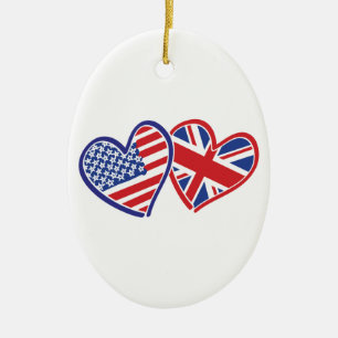 Décoration En Céramique Cœurs de drapeau des États-Unis et du Royaume-Uni