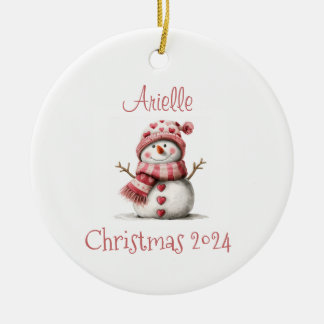 Décoration En Céramique Coeurs roses Snowman Ornament personnalisé