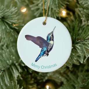 Décoration En Céramique Colibri turquoise bleu sur fond bleu clair