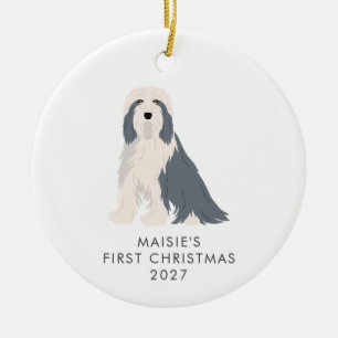 Décoration En Céramique Colley barbu personnalisé Premier Noël de chien
