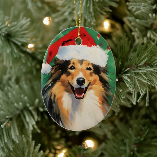 Décoration En Céramique Collie peinture de Noël (Arbre)