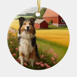 Décoration En Céramique Collie standard à la ferme