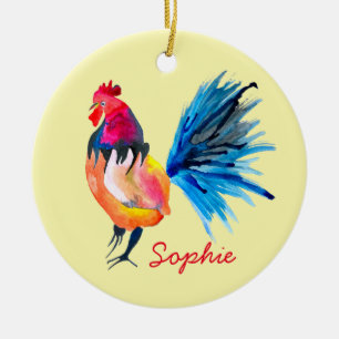 Décoration En Céramique Colorful rooster watercolor animal