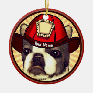 Décoration En Céramique Combattant du feu Boston Terrier