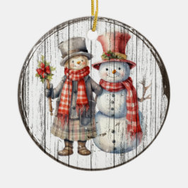 Décoration En Céramique Compagnons d'hiver - Charming Snowman and Boy