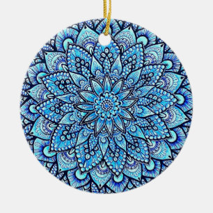 Décoration En Céramique Conception de mandala dessinée à la main en bleu