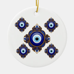 Décoration En Céramique Conception de sublimation d'œil mauvais bleu orné