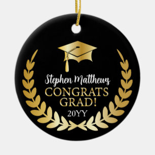 Décoration En Céramique Congrats Grad Laurel Wreath Year Name Black