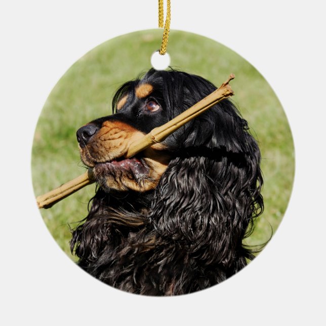 Décoration En Céramique Coqueur noir et tan jouant Chien chiot espagnol (Devant)