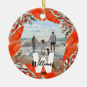 Décoration En Céramique Corail rouge personnalisé initial, nom et année