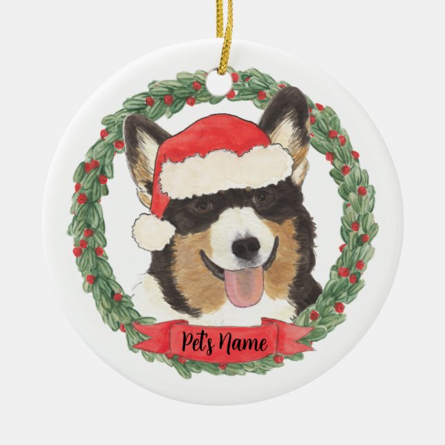 Décoration En Céramique Corgi à tête noire personnalisée (Devant)