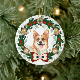 Décoration En Céramique Corgi Chien Noël Mignonne Chien Cookie Wreath