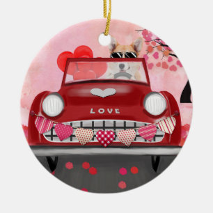 Décoration En Céramique Corgi Chien voiture avec les coeurs Valentine's