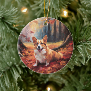 Décoration En Céramique Corgi dans les feuilles d'automne automne automne 