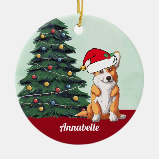 Décoration En Céramique Corgi de Noël avec chapeau de Père Noël en queue P (Devant)