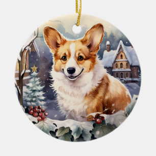 Décoration En Céramique Corgi de Noël d'hiver