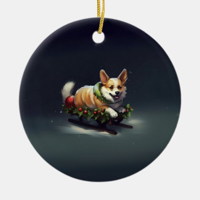 Décoration En Céramique Corgi neige de Noël hiver (Devant)
