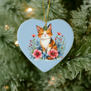 Décoration En Céramique Cottagecore Floral Chat Serene Feline Botanique
