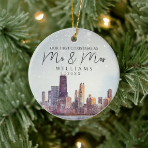Décoration En Céramique Coucher de soleil sur Chicago Premier Noël en tant