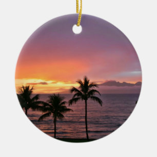 Décoration En Céramique Coucher du soleil tropical d'Hawaï sur la plage
