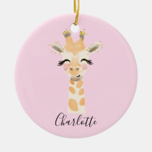 Décoration En Céramique Couette sucrée et Girafe de bébé rose pâle