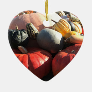 Décoration En Céramique Couleur d'automne Gourdes et Coeur Citrouille