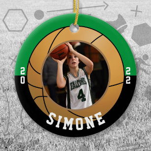 Décoration En Céramique Couleurs de l'équipe noire verte de basket-ball