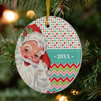 Décoration En Céramique Couleurs vintages Père Noël Retro avec photo