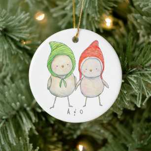 Décoration En Céramique Couple Ami Noël Ensemble de mignons Oiseaux Person