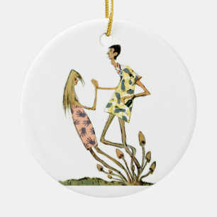 Décoration En Céramique Couple de champignon hippie Vintage Retro Beatnik