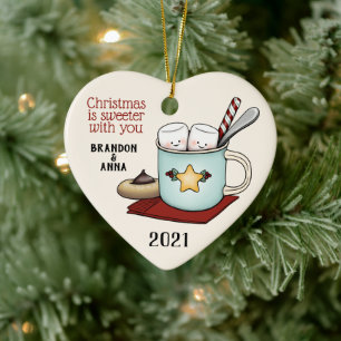 Décoration En Céramique Couple de Marshmallow dans la tasse de cacao chaud