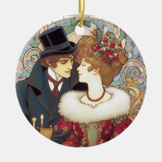 Décoration En Céramique Couple de Noël victorien (Devant)