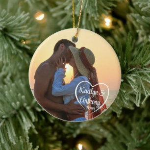 Décoration En Céramique Couple Love Heart Photo Names