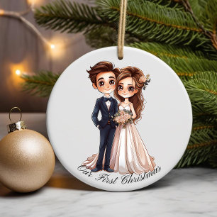 Décoration En Céramique Couple Mariage Personnalisé, Notre Premier Noël,