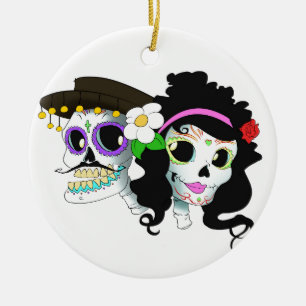 Décoration En Céramique Couples de fête mexicains de crâne